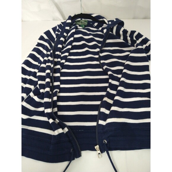Lauren Active Ralph Lauren XL Cardigan Hoodie Navy Blue & White Stripe Full Zip - Picture 8 of 11